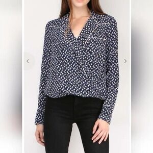 Veronica Beard Worth‎ Blouse Blue Floral Sz 2 Long Sleeve Workwear SILK